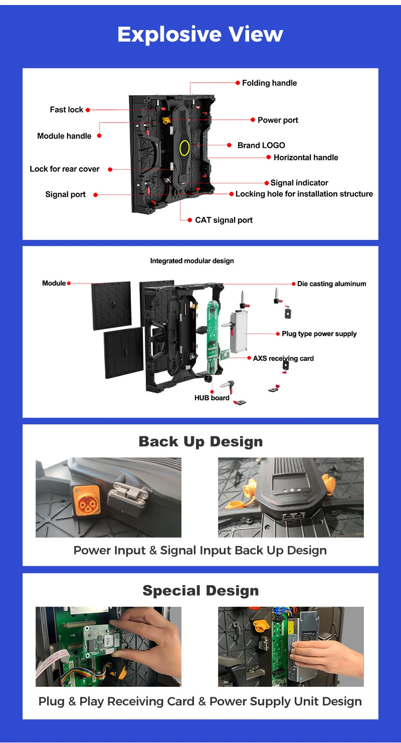 P3 P3.84 P4.8 P6 Outdoor Waterproof Portable Rental LED Display Quick Installation Die Casting Aluminum with Curved Lock Screen 500*500mm