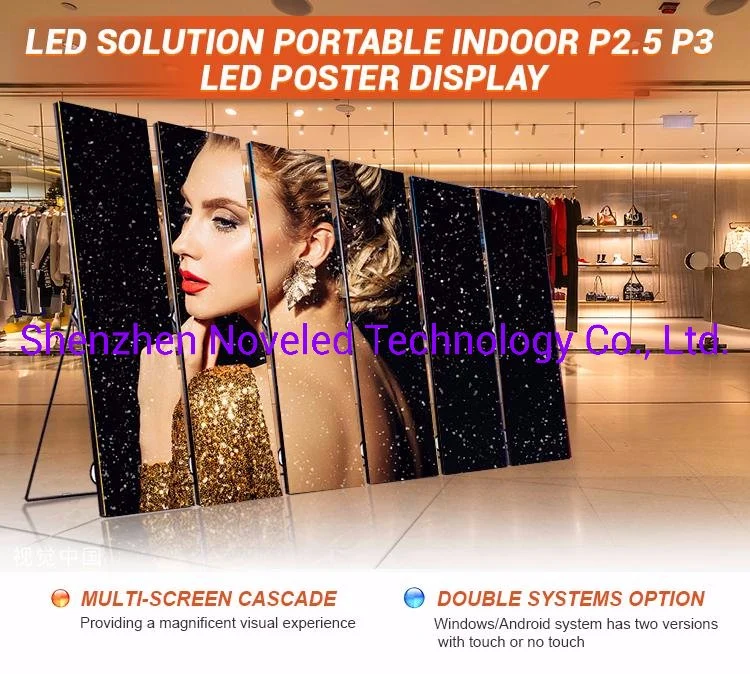 Indoor Portable Free Standing Moveable Promotional Advertising Pixel 2.5mm/3mm LED Digital Poster Screen Display