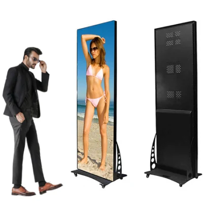 P1.86 P2 P2.5 P3 Portable Advertising LED Digital Poster Ultra Slim Indoor Display with Wheels Stand